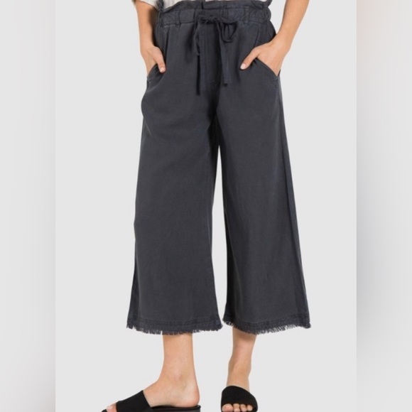 {Anthropologie | cloth & stone} Gray Linen Wide-Leg Crop Pants - Picture 2 of 10